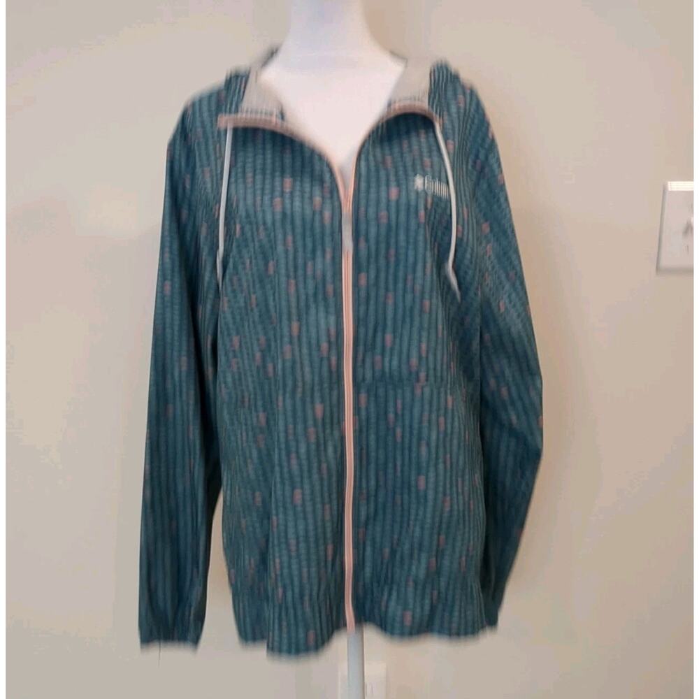 Columbia Sportswear Womens Large Windbreaker Jacket Green Zip Up Hood Gorpcore